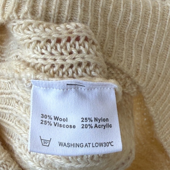 Liny Xin Sweater Womens Large Ivory Merino Wool Blend Cable Knit Long Pullover L - Picture 7 of 8